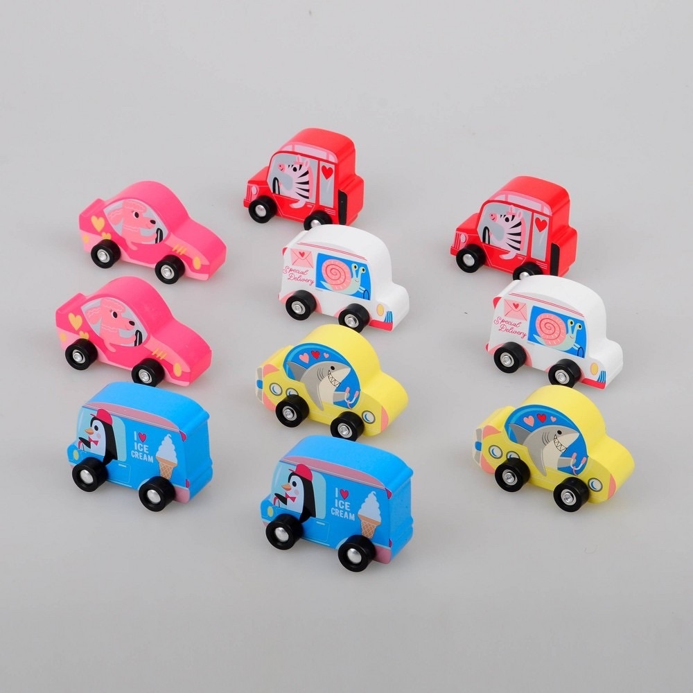 Bullseye's Playground 10ct Valentine's Day Wood Toy Vehicles NEW